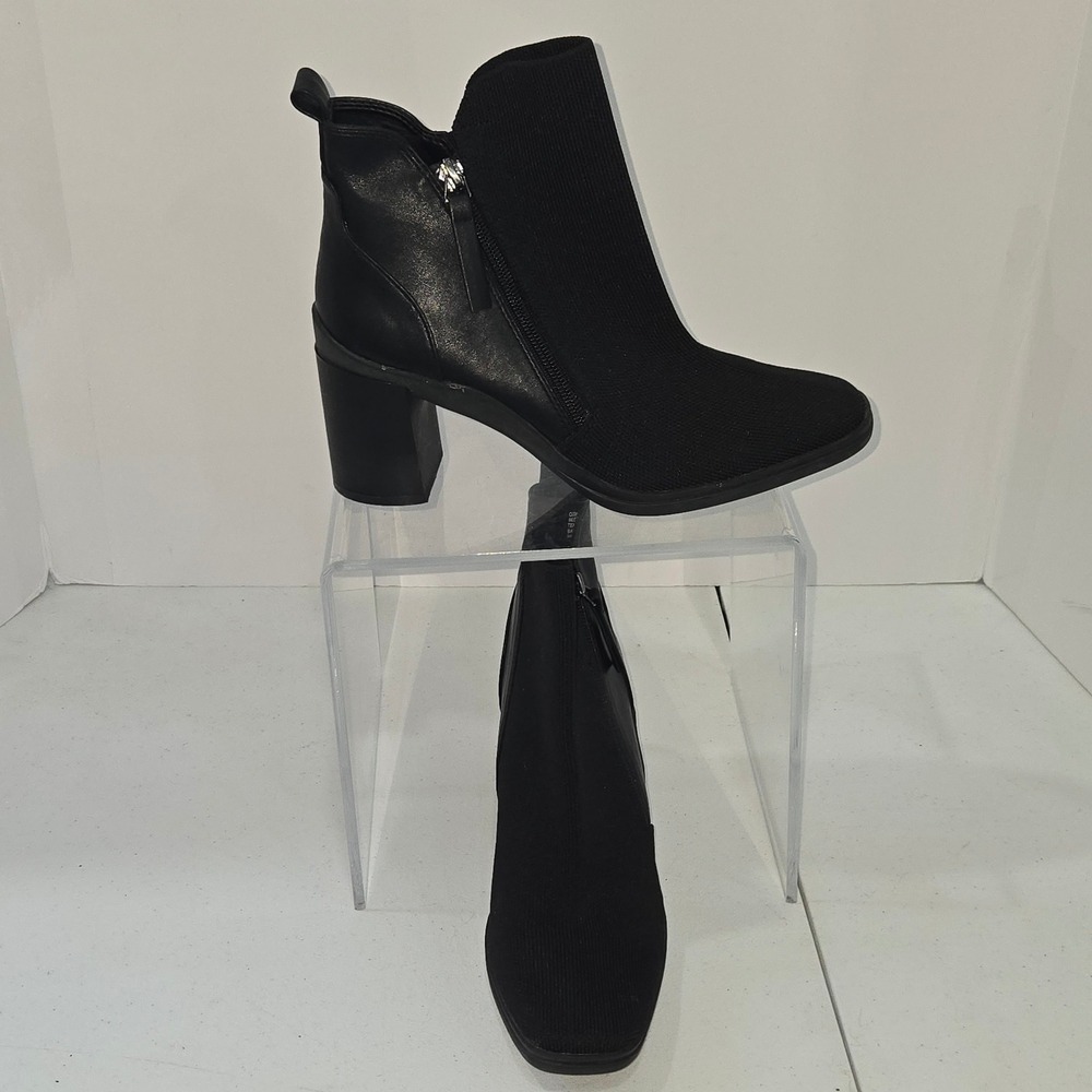 Me Too Beck Black Knit Textile Synthetic Block Heel Ankle Booties Womens 8M AD26